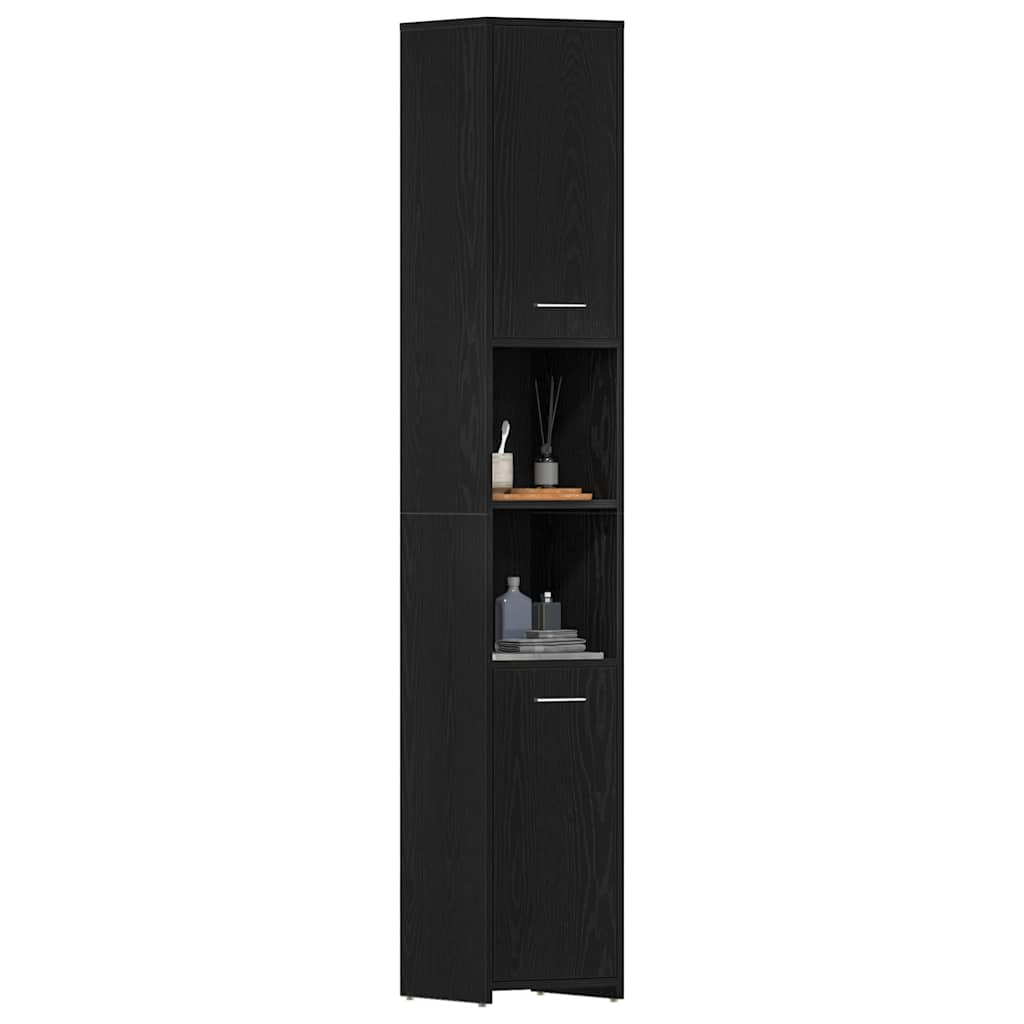 Badschrank Schwarz Eichen-Optik 30x30x183,5 cm Holzwerkstoff