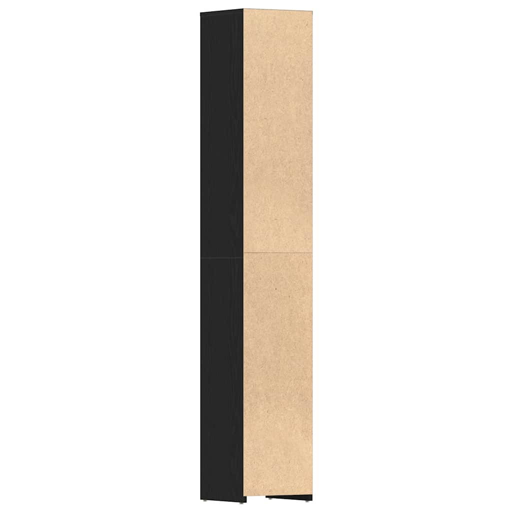 Badschrank Schwarz Eichen-Optik 30x30x183,5 cm Holzwerkstoff