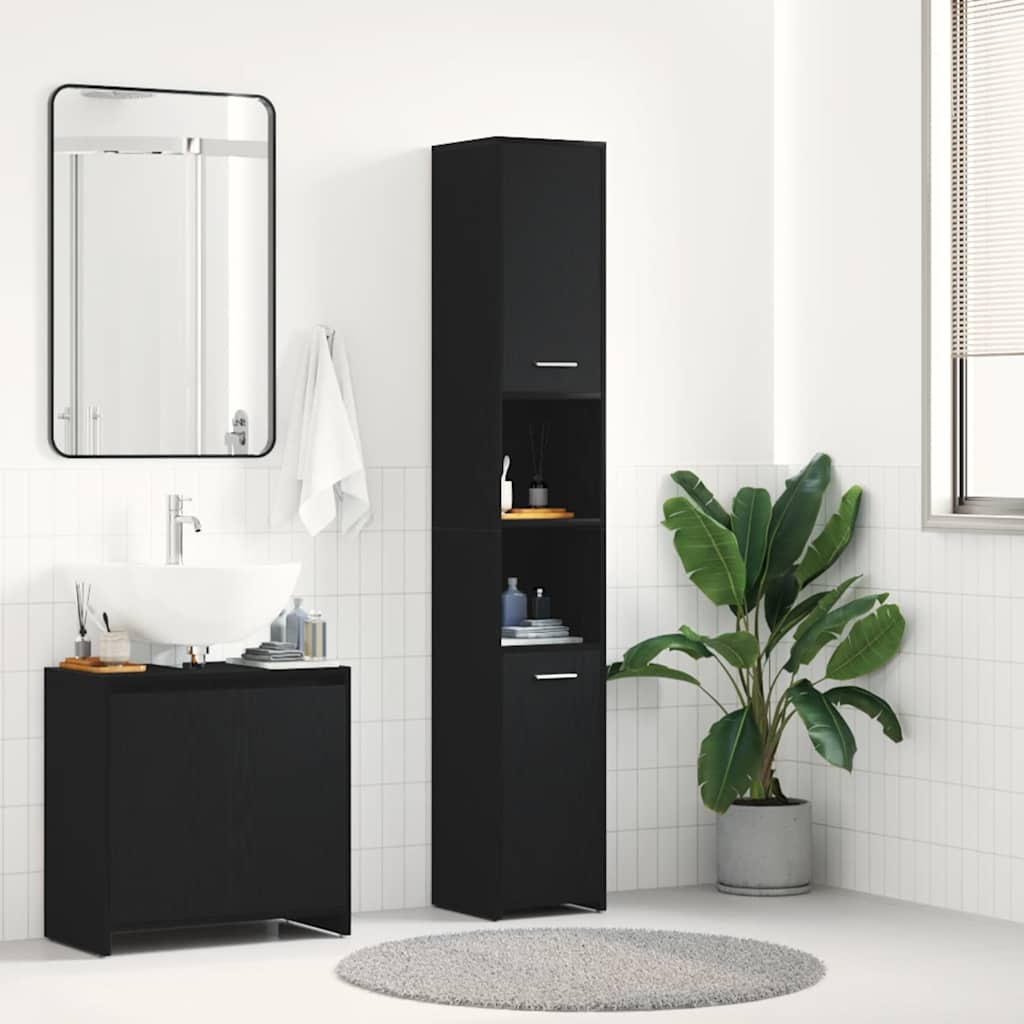 Bathroom Cabinet Black Oak Look 30x30x183.5 cm Wood Material